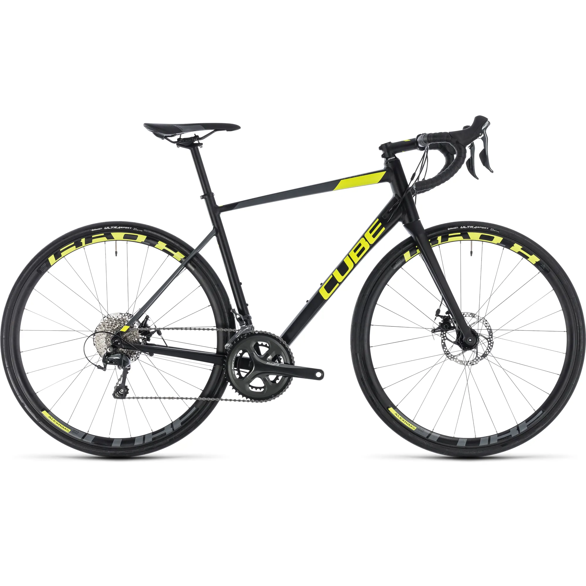 2018 Cube Attain Race Disc Mens Road Bike in Black Flash Yellow