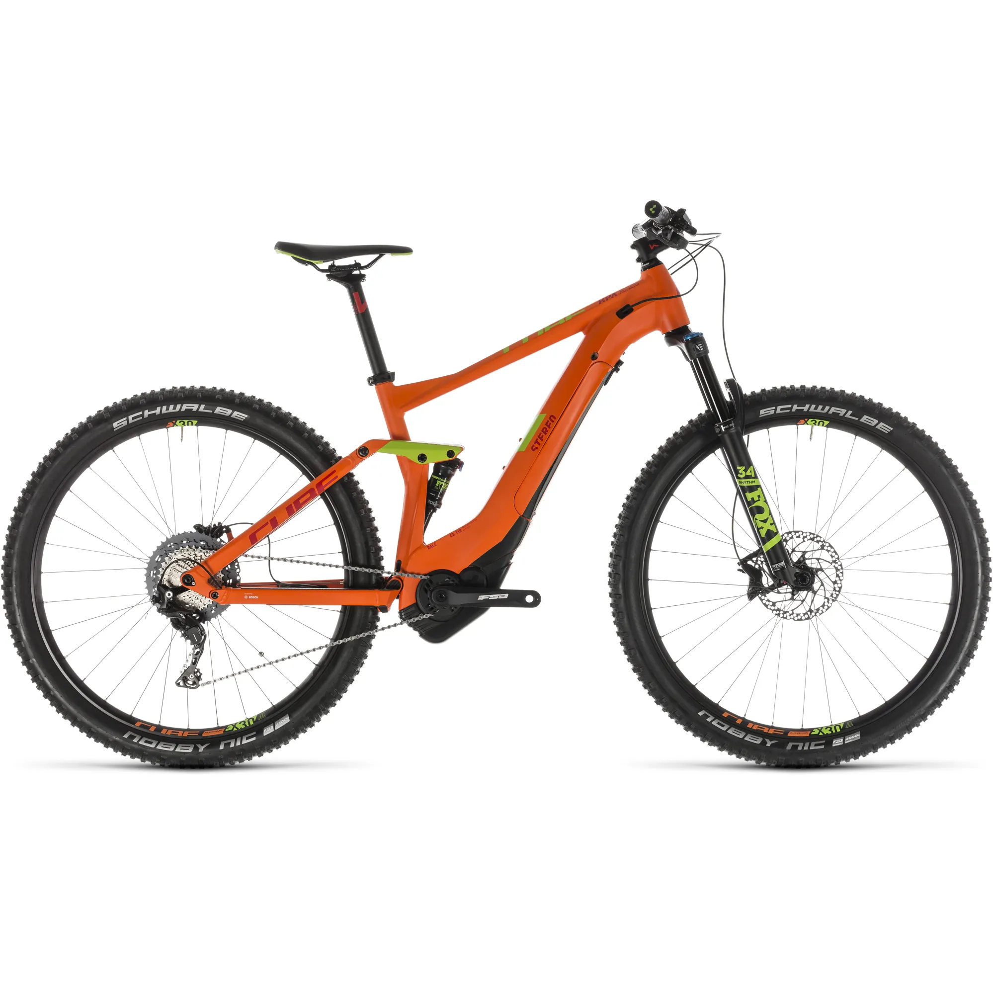 2019 Cube Stereo Hybrid 120 Race 500 Electric FS Mountain Bike Orange