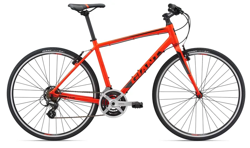 2018 Giant Escape 3 Hybrid Bike In Black Charcoal Neon Red Black