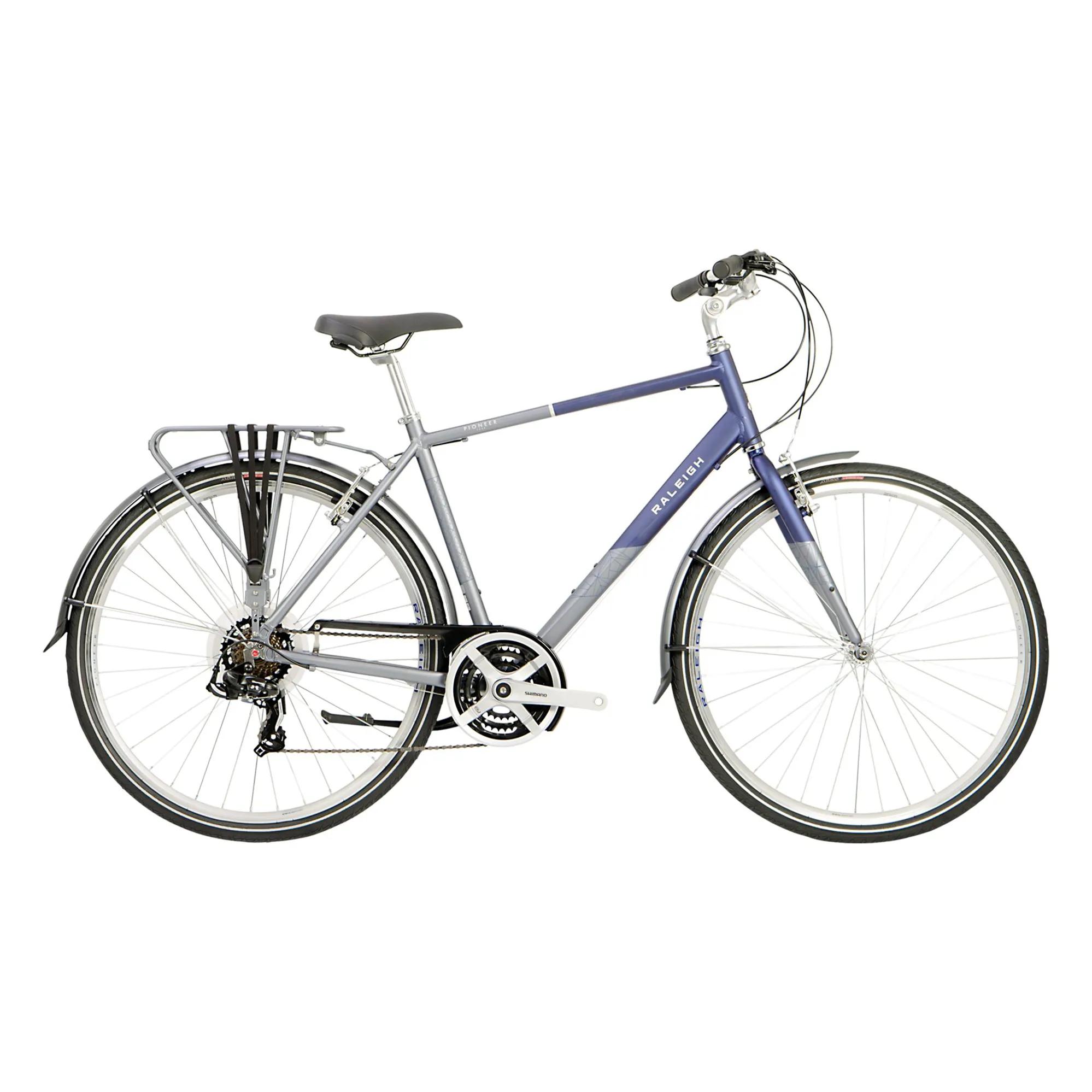 Raleigh Pioneer Tour Crossbar Hybrid Bike in Silver